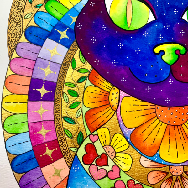 Acuarela Formato A3 - Obra: Gata Astral - Imagen 2