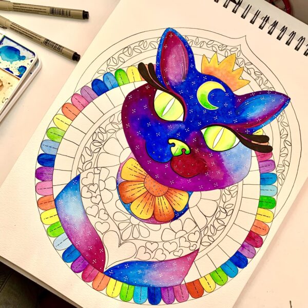 Acuarela Formato A3 - Obra: Gata Astral - Imagen 5