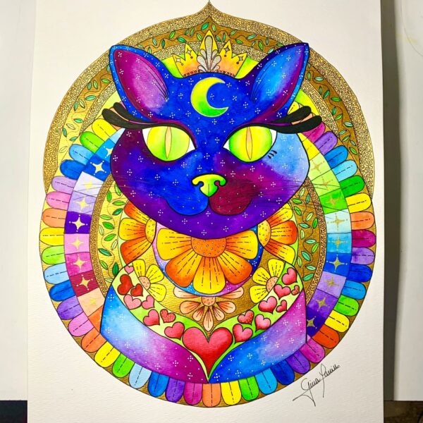 Acuarela Formato A3 - Obra: Gata Astral